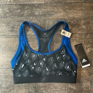 Adidas black & blue leopard print sports bra